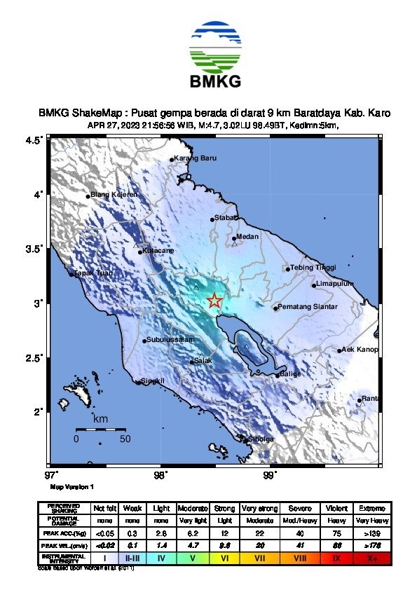 Kabanjahe Diguncang Gempa Bumi Tektonik M4,7