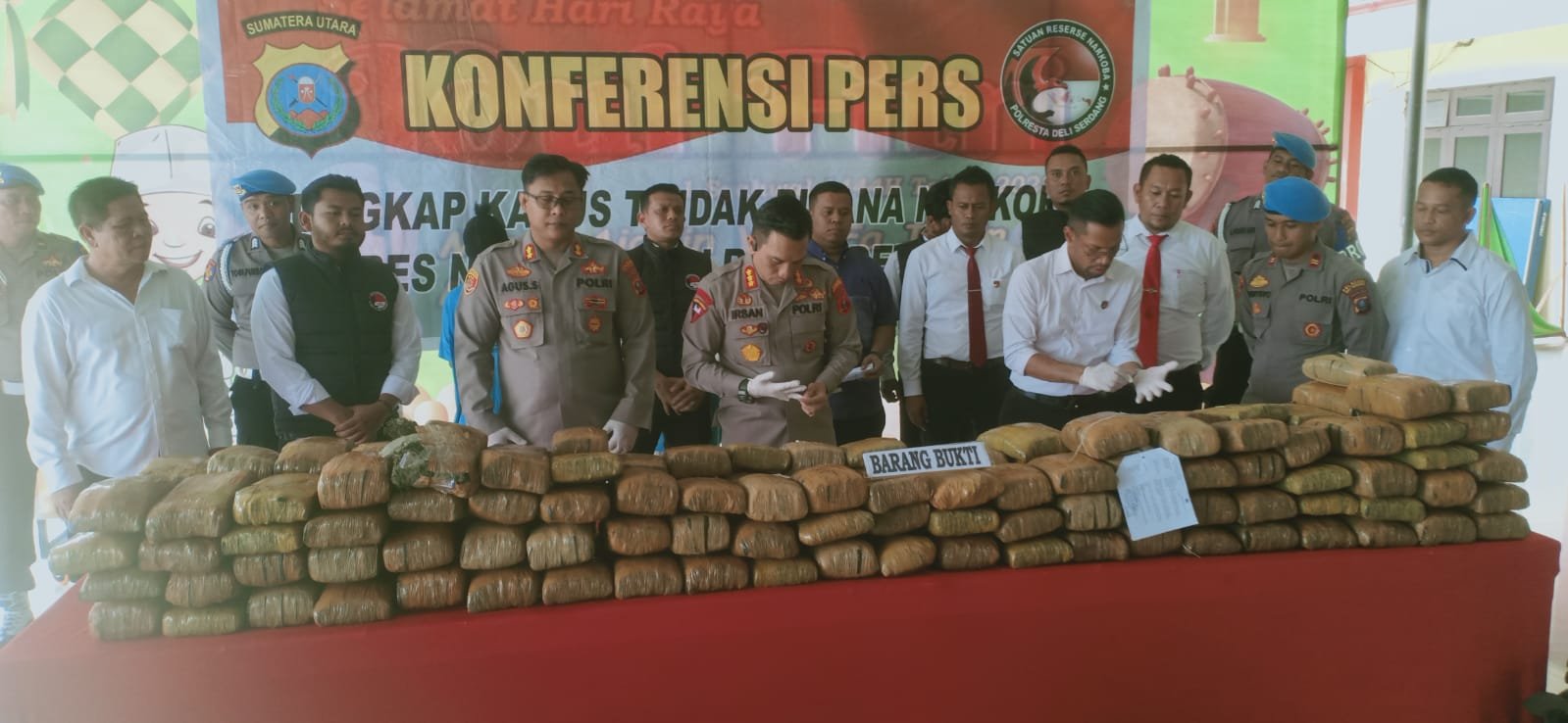 Gerebek Gudang Penyimpanan Ganja, Polresta Deli Serdang Amankan 173 Kg Ganja, 3 Tersangka Diciduk 1 DPO