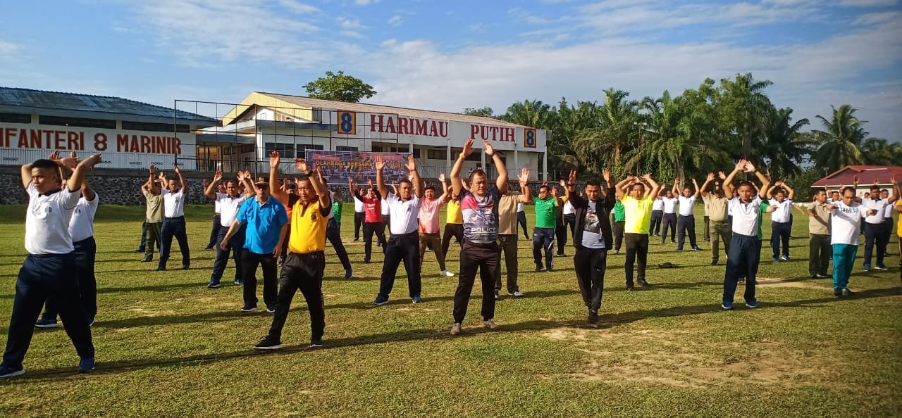 Sinergitas Bersama TNI-Polri & Forkopimcam, Polsek Pangkalan Brandan Berolah Raga.