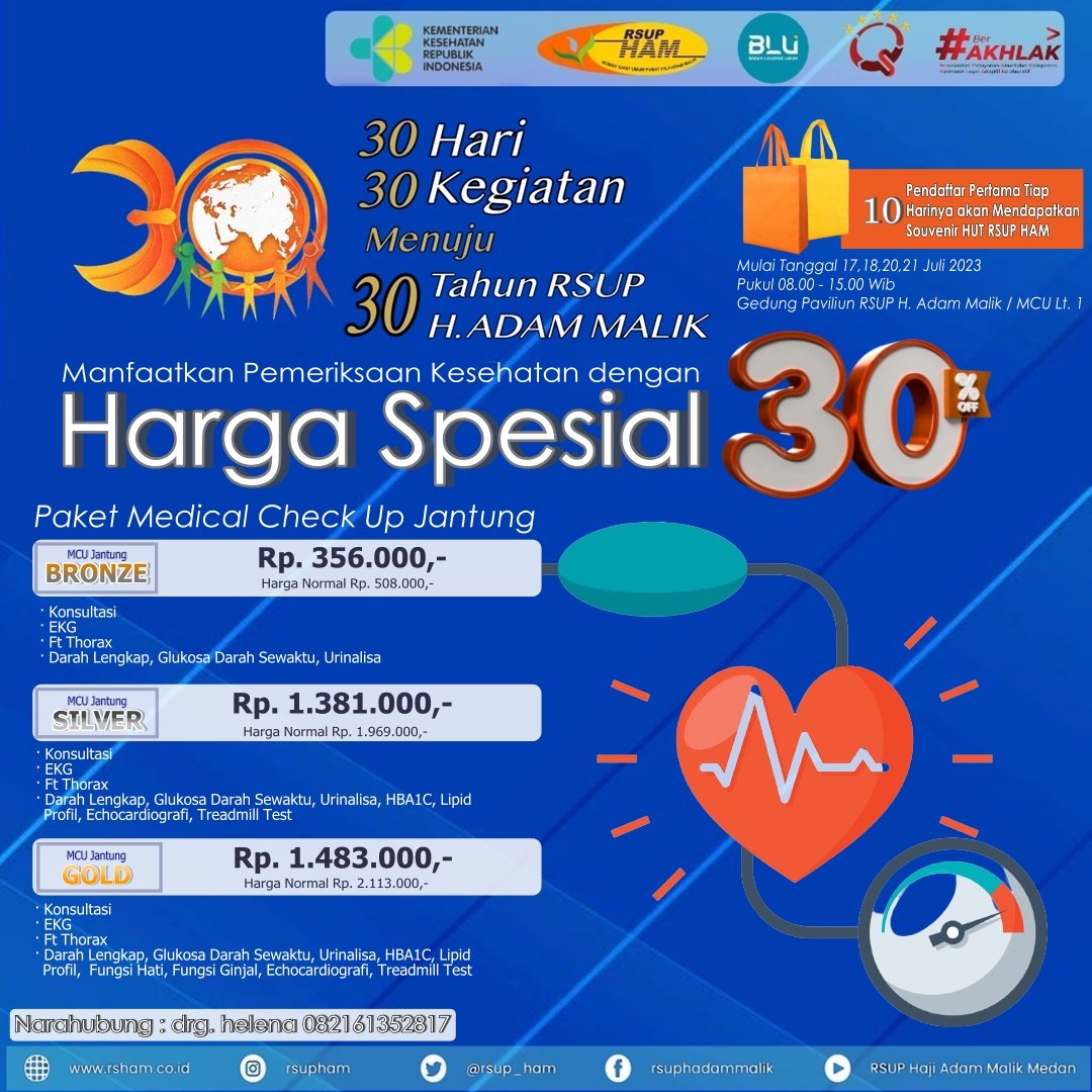 HUT Ke-30, RSUP HAM Berikan Harga Spesial Pemeriksaan Kesehatan