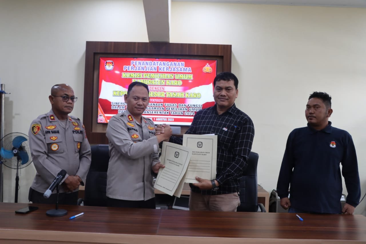 Polres Tanah Karo Tandatangani Perjanjian Kerjasama Dengan KPU Karo