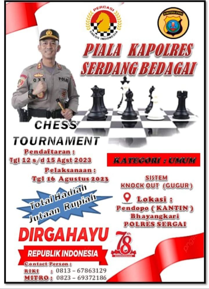 Meriahkan HUT ke-78 RI, Polres Sergai dan Percasi Gelar Chess Turnamen Piala Kapolres Sergai