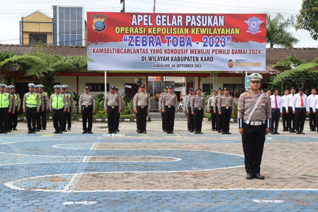 Polres Tanah Karo Laksanakan Apel Gelar Pasukan Ops Zebra Toba 2023