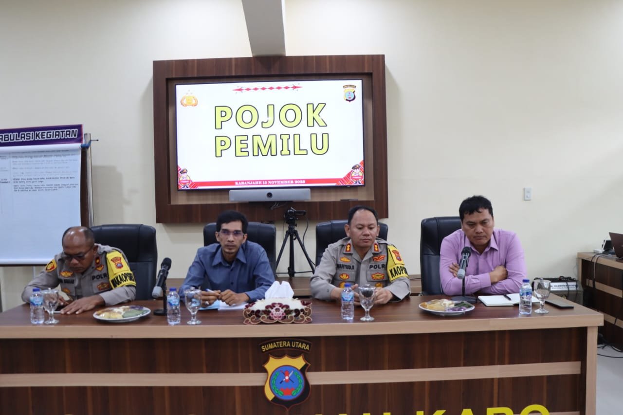 Samakan Presepsi Pengamanan Pemilu 2024, Polres Tanah Karo, KPUD dan Bawaslu Gelar Pojok Pemilu