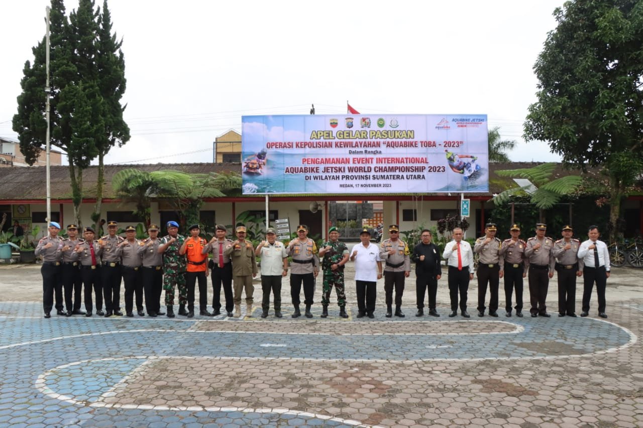 Polres Tanah Karo Apel Gelar Pasukan Ops Kepolisian Kewilayahan Pengamanan Event Internasional “Aqua Bike Toba – 2023”
