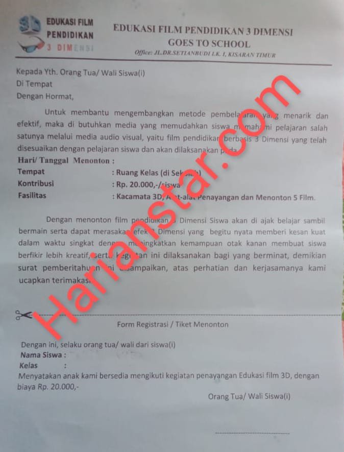 Nonton Film 3D, Siswa SD dan SMP di Asahan Harus Bayar Rp20 Ribu