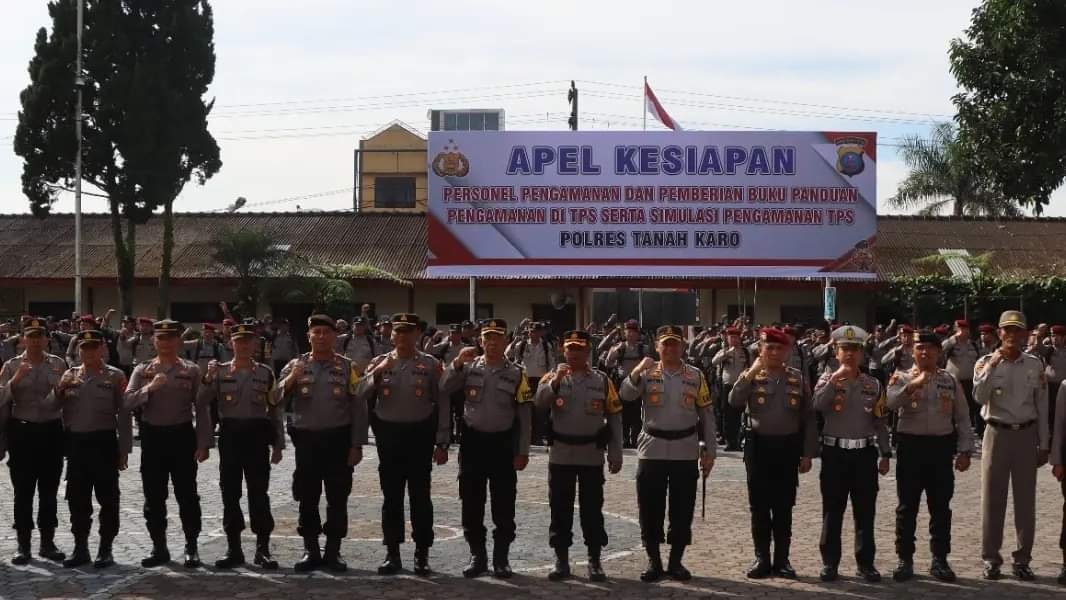 Persiapan Menghadapi Puncak Pemilu 2024, Polres Tanah Karo Gelar Apel Pengecekan Personel dan Simulasi PAM TPS
