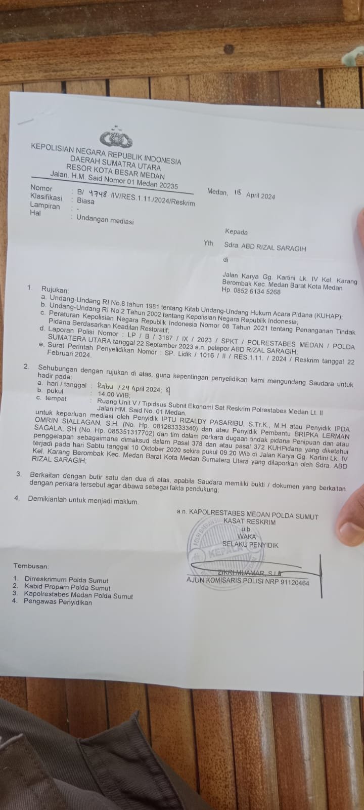 Jual Nama Kasat Intel Agar Masuk Ke Ruang Penyidik Mendampingi Terlapor, Mediasi Dibatalkan