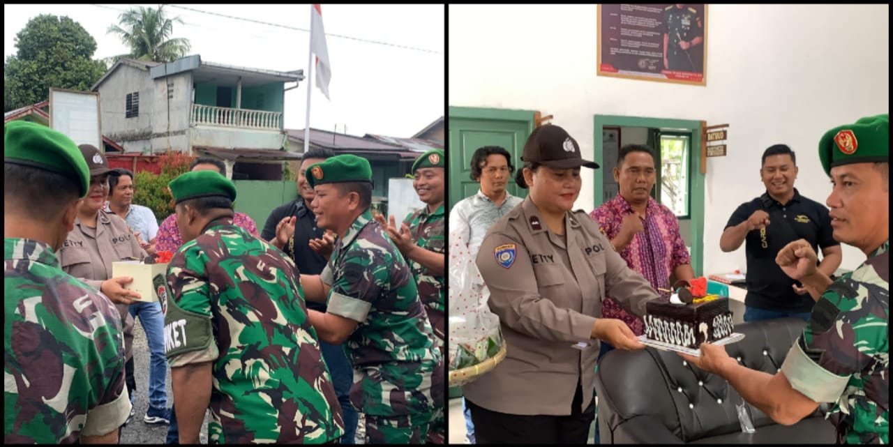 HUT Ke-79 TNI, Polsek Kutalimbaru Memberikan Surprise Kepada Koramil 02