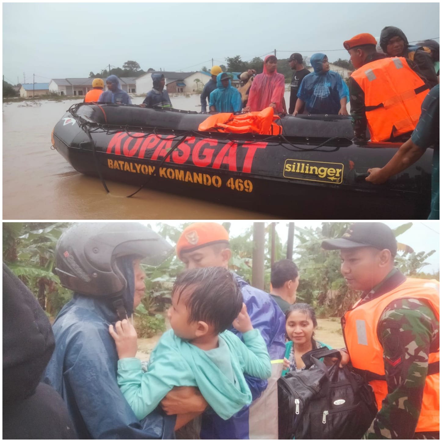Gerak Cepat, Yonko 469 KOPASGAT Bantu Masyarakat yang Terkena Banjir