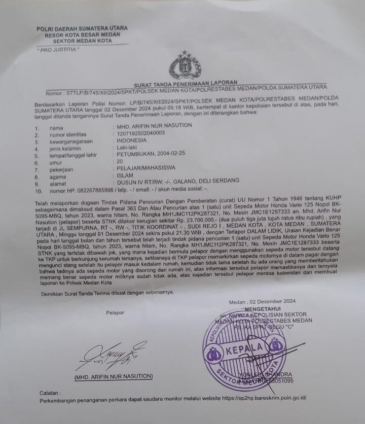Sepeda Motor Mahasiswa Raib di Parkiran