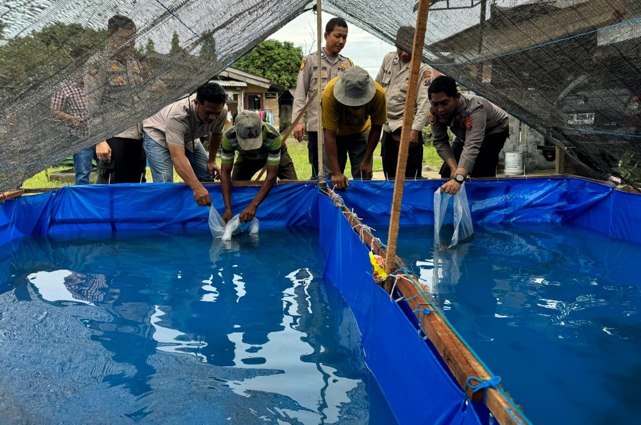 Dukung Ketahanan Pangan, Polsek Padang Tualang Berikan Kolam dan Bibit Ikan Lele ke Warga