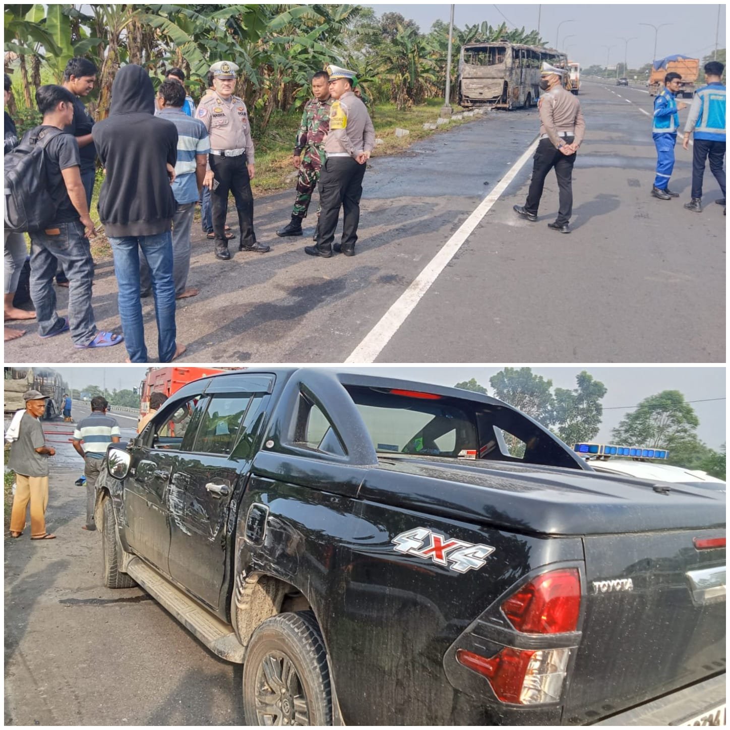 Kontra Toyota Hilux, Bus Putra Pelangi Perkasa Terbakar