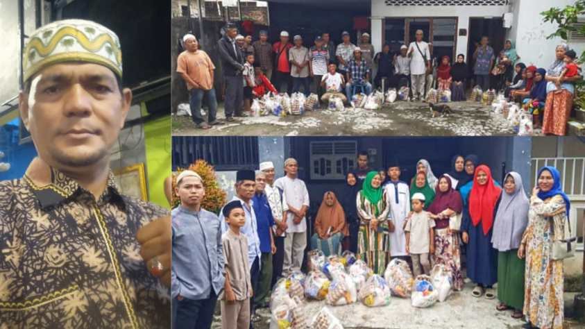 Tokoh Masyarakat yang juga dikenal Pemerhati Sosial, M. Arif Tanjung saat menggelar kegiatan bakti sosial berbagi sembako di bulan suci Ramadhan 1446 H, Jumat (17/3/2025).