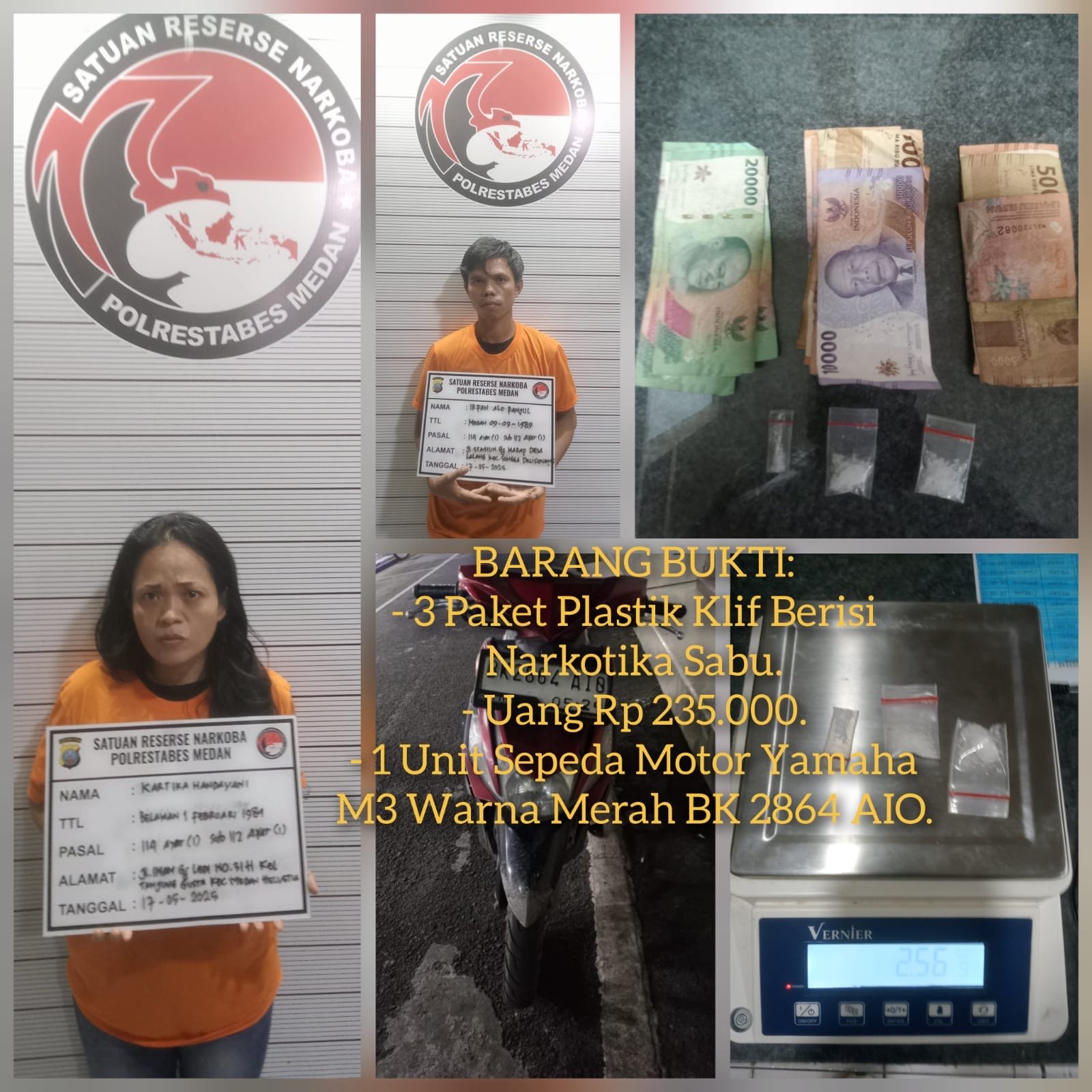 Polrestabes Medan Tangkap Dua Pengedar Sabu di Desa Paya Geli