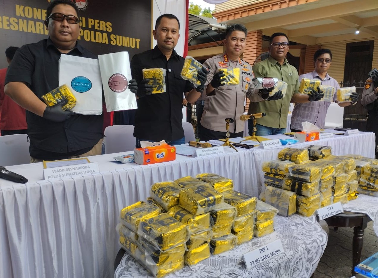 Kamuflase Kemasan Kopi, Kerjasama Polda Sumut dan Polda Sumsel Gagalkan Peredaran 100 Kg Sabu