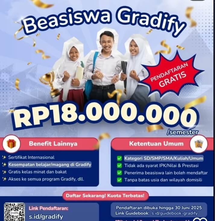 Beasiswa Gradify Telah Dibuka, Nominalnya Capai Rp18 Juta