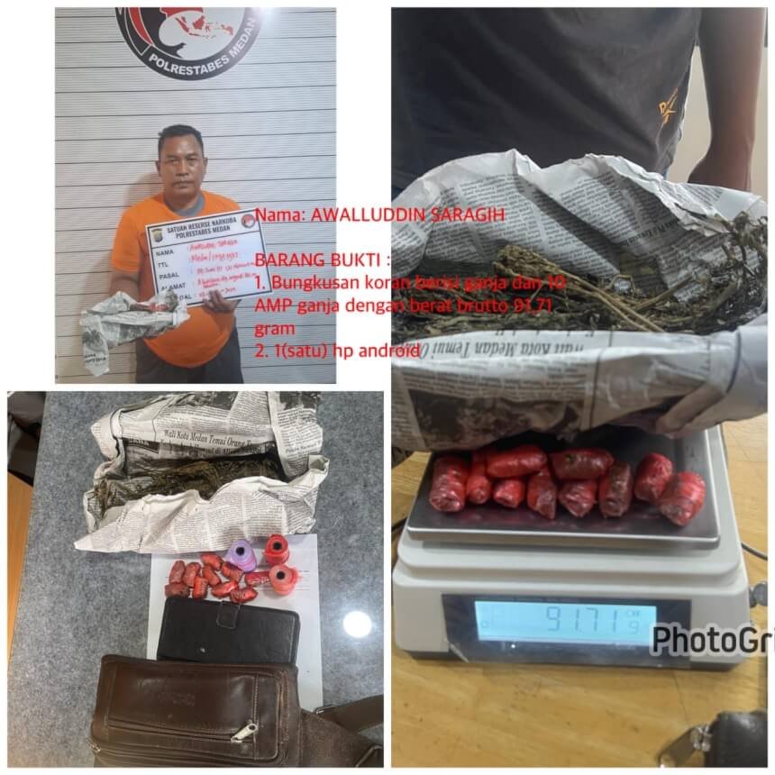 Dua Pengedar Ganja Ditangkap di Medan, Polisi Sita Puluhan Gram Barang Bukti