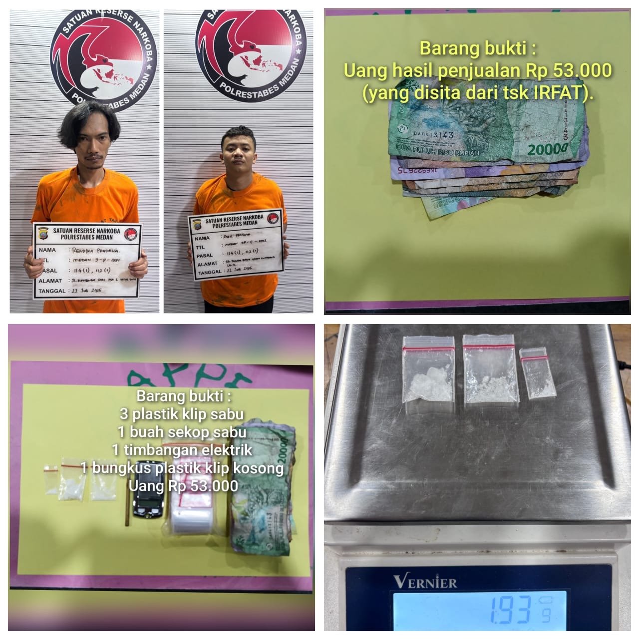 Polisi Ringkus Dua Pengedar Sabu di Jalan Kenanga Sari Selayang