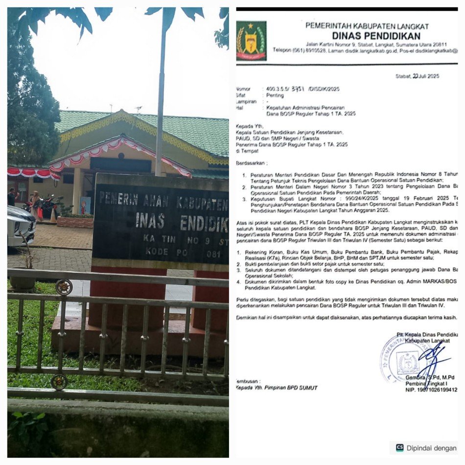 Terkait Rekomendasi Pencairan Dana BOS, Kadis Dikjar Langkat : Rekomendasi itu Sesuai Aturan
