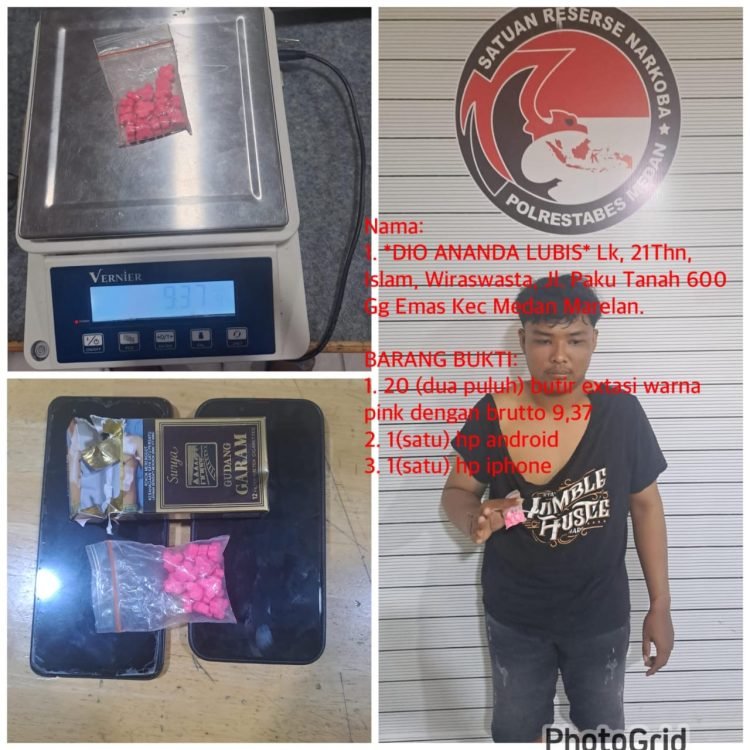 Polrestabes Medan Tangkap Pengedar Ekstasi di Petisah Tengah