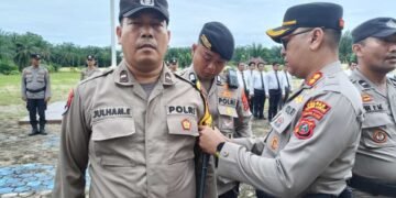 Dukung Transformasi Organisasi Polri, Kapolres Palas Pimpin Upacara Penyesuaian Nomenklatur Pamapta dan Pemasangan Ban Lengan Personil