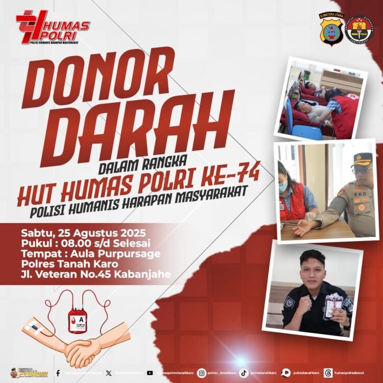 Polres Tanah Karo Gelar Donor Darah dalam Rangka HUT Humas Polri Ke-74