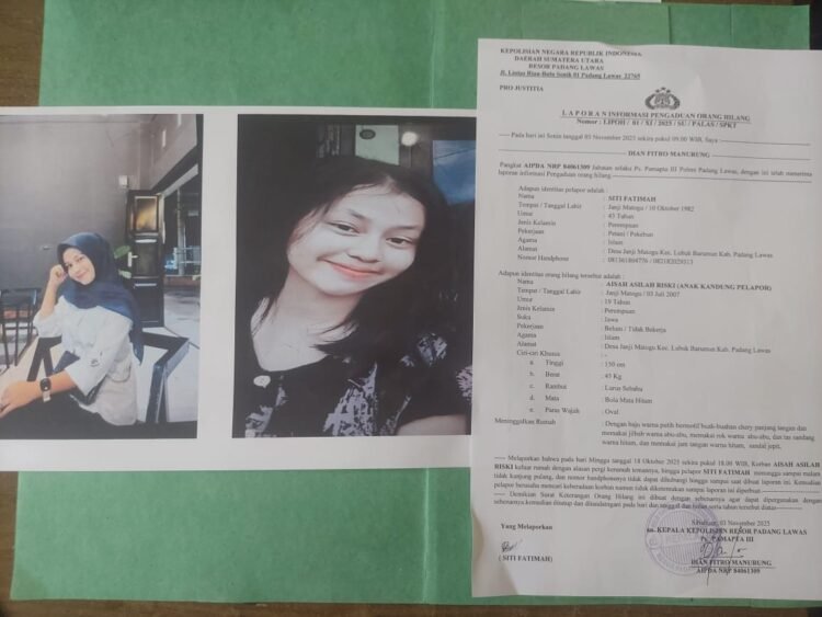 Polres Padang Lawas Terima LIPOH, Aisah Asilah Rizki Pergi Meninggalkan Rumah Ketempat Teman