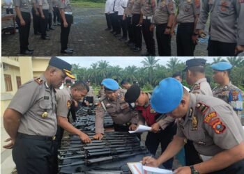 Cegah Penyalahgunaan, Wakapolres Padang Lawas Pimpin Pengecekan Senjata Api Personel