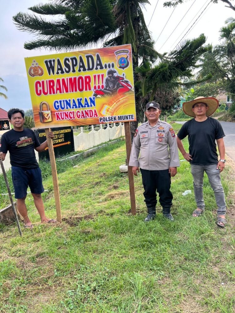 Polsek Munte Pasang Spanduk Imbauan Waspada Curanmor di Kecamatan Munte