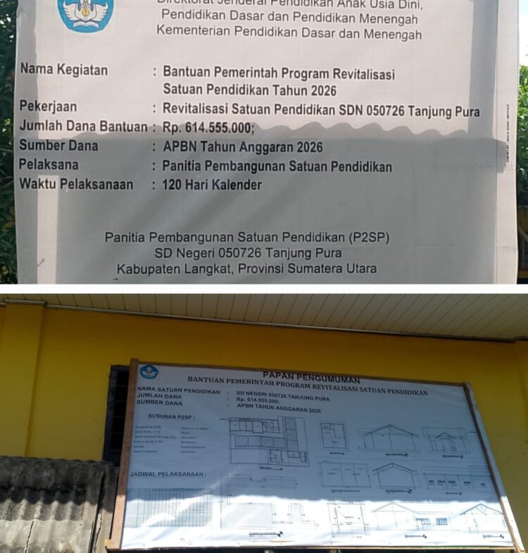 Proyek Revitalisasi SD Negeri 050726 Tanjung Pura, Diduga Kepala Sekolah Kerja Sama dengan Rekanan