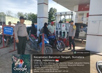 Jajaran Polres Padang Lawas, Melakukan Pengamanan SPBU Armadar 50 Binanga, Antisipasi Penyalahgunaan BBM