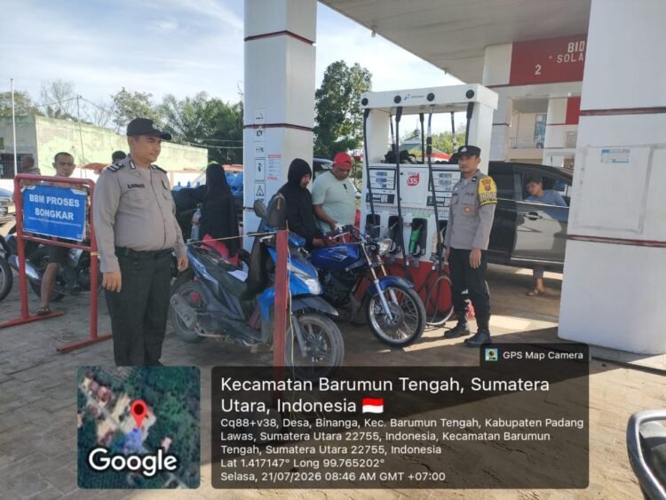 Jajaran Polres Padang Lawas, Melakukan Pengamanan SPBU Armadar 50 Binanga, Antisipasi Penyalahgunaan BBM