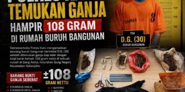 Buruh Bangunan di Kabanjahe Ditangkap, Polisi Sita 108 Gram Ganja