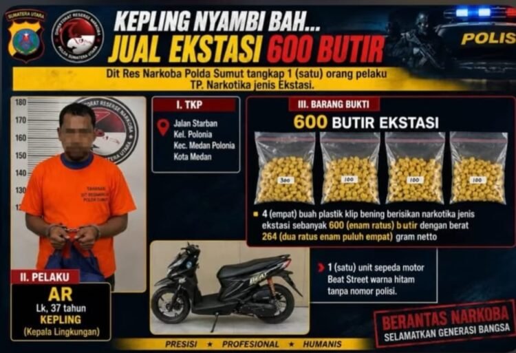 Nekat! Oknum Kepling di Medan Polonia Edarkan Ekstasi