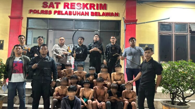 Polres Pelabuhan Belawan Tangkap 13 Pemuda Terkait Geng Motor dan Tawuran Sita 4 Sajam dan Ketapel